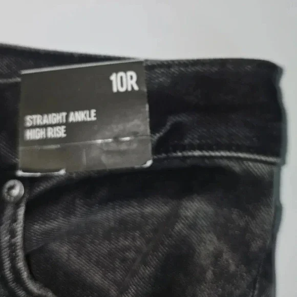 High Waisted Black Ripped Straight Ankle Jeans - Picture 4 of 9